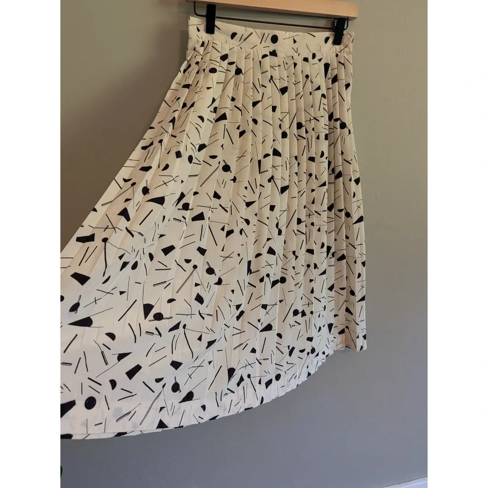 Vtg 80s Chaus Geometric Confetti Accordion Pleated Midi Skirt Retro Career Funky